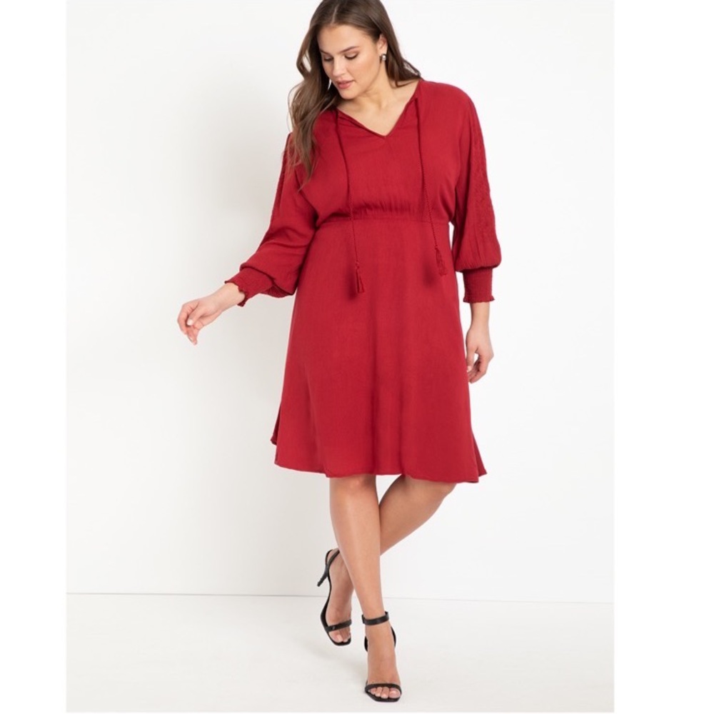ELOQUII Embroidered Fit and Flare plus size dress